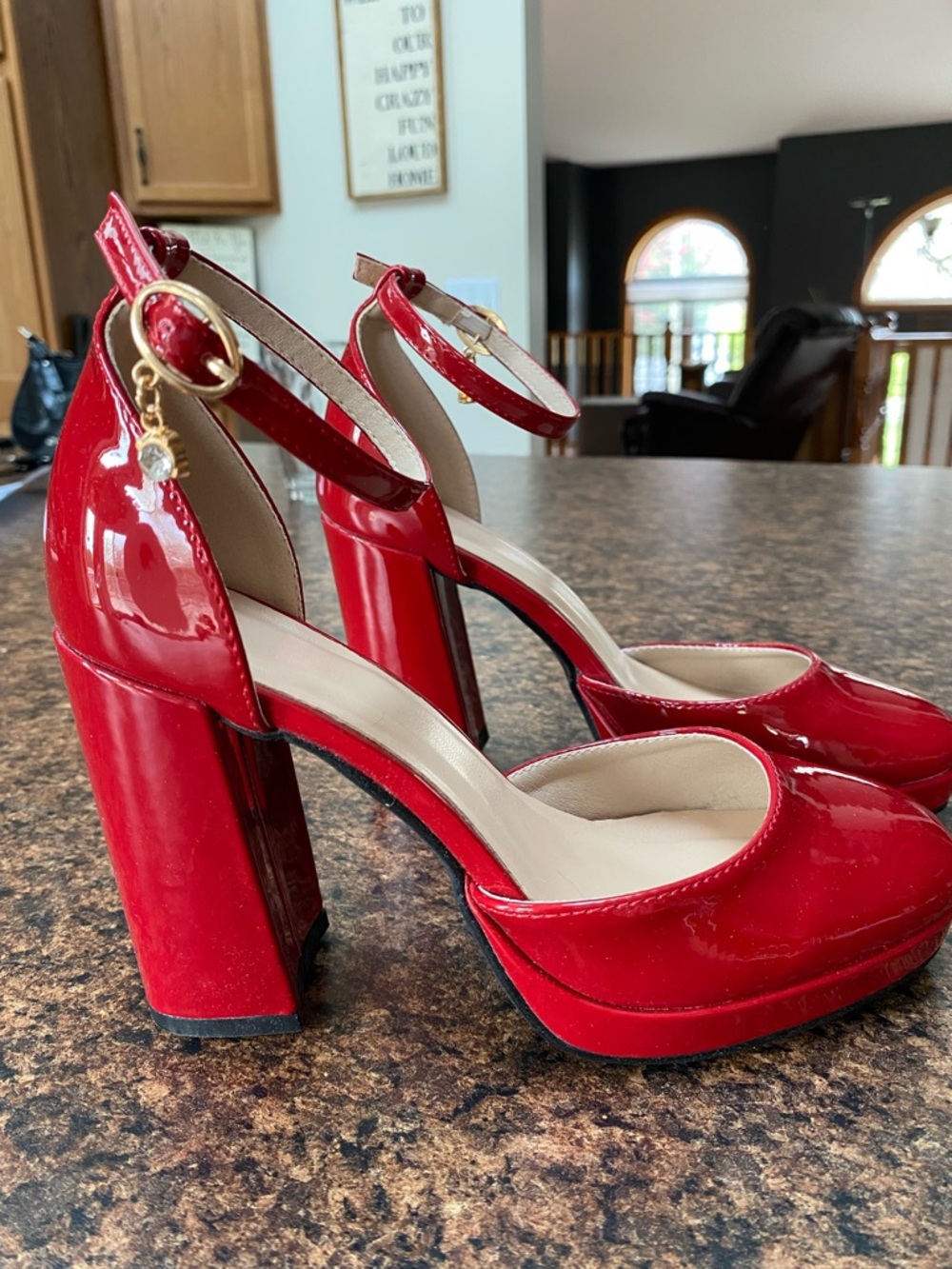 Red Platform Ankle-Strap Heels - Women Shoes